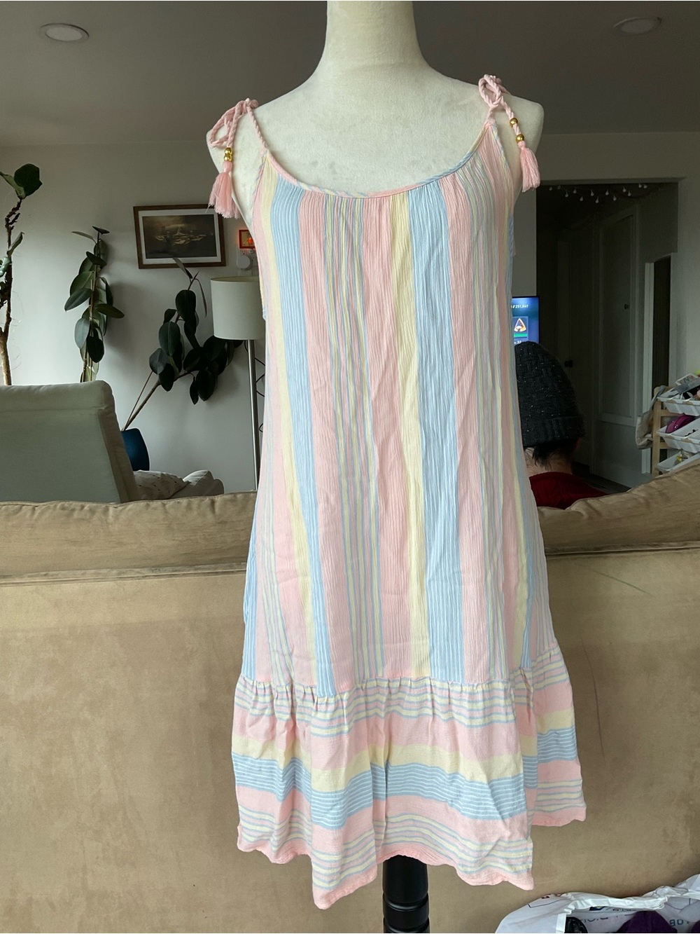🌤️Pastel P.J. Salvage Sunset Stripes Gauze Chemise Dress LCoastal Resortwear